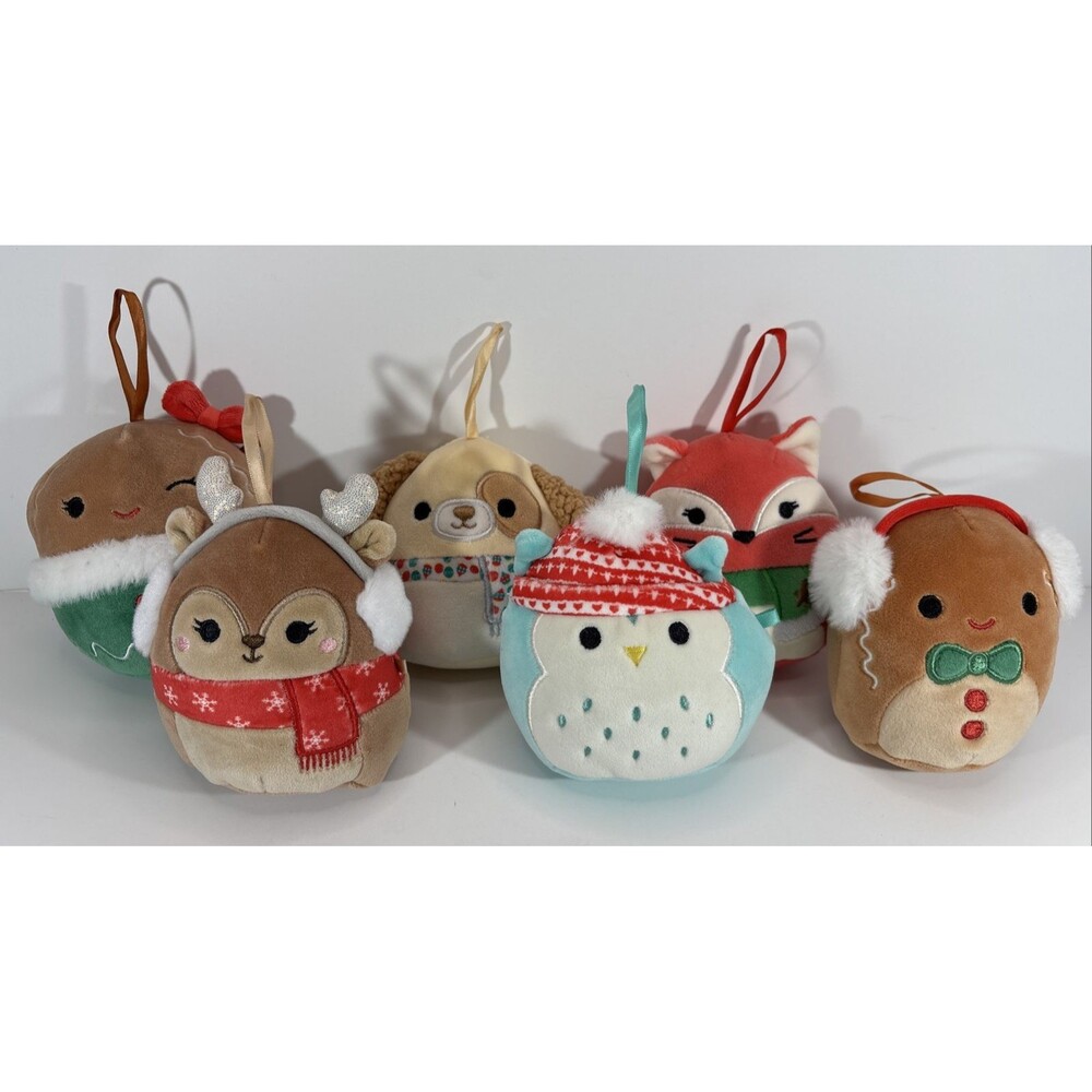 Lot of 6 Squishmallows 4" Christmas Holiday Ornaments Dog, Fox, Penguin, Deer+